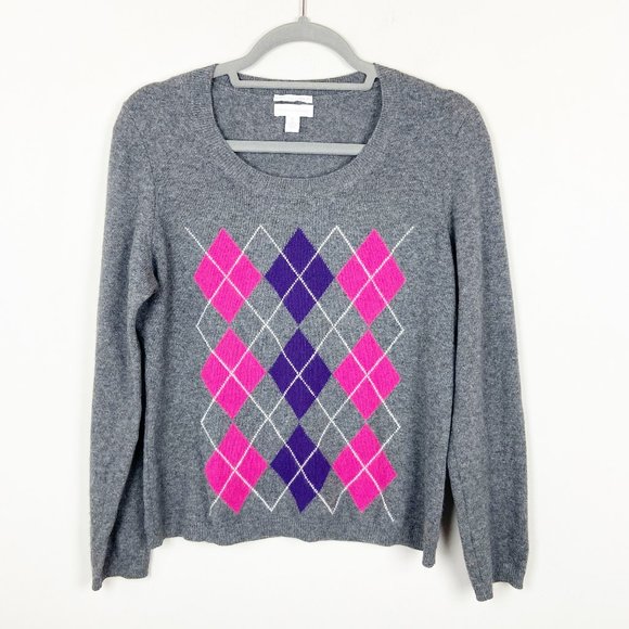 Charter Club Sweaters - CHARTER CLUB Cashmere Sweater MEDIUM Argyle Long Sleeve Scoop Neck Pullover